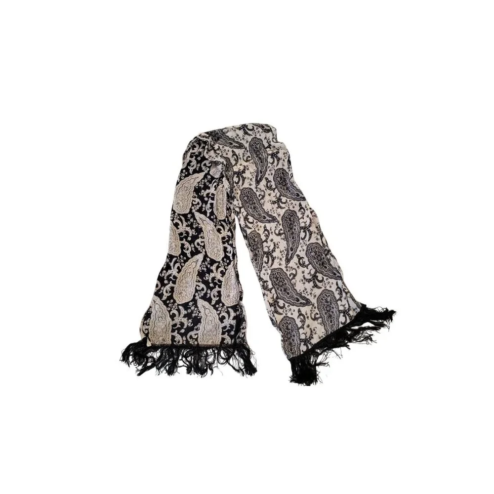 Vintage Paisley Print Scarf With Fringe Made In Italy - Picture 1 of 5